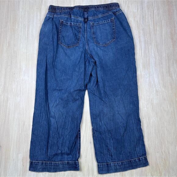 Lane Bryant Pull On Wide Leg Distressed Ripped Drawstring Elastic Waist Jeans 16 - Picture 6 of 16